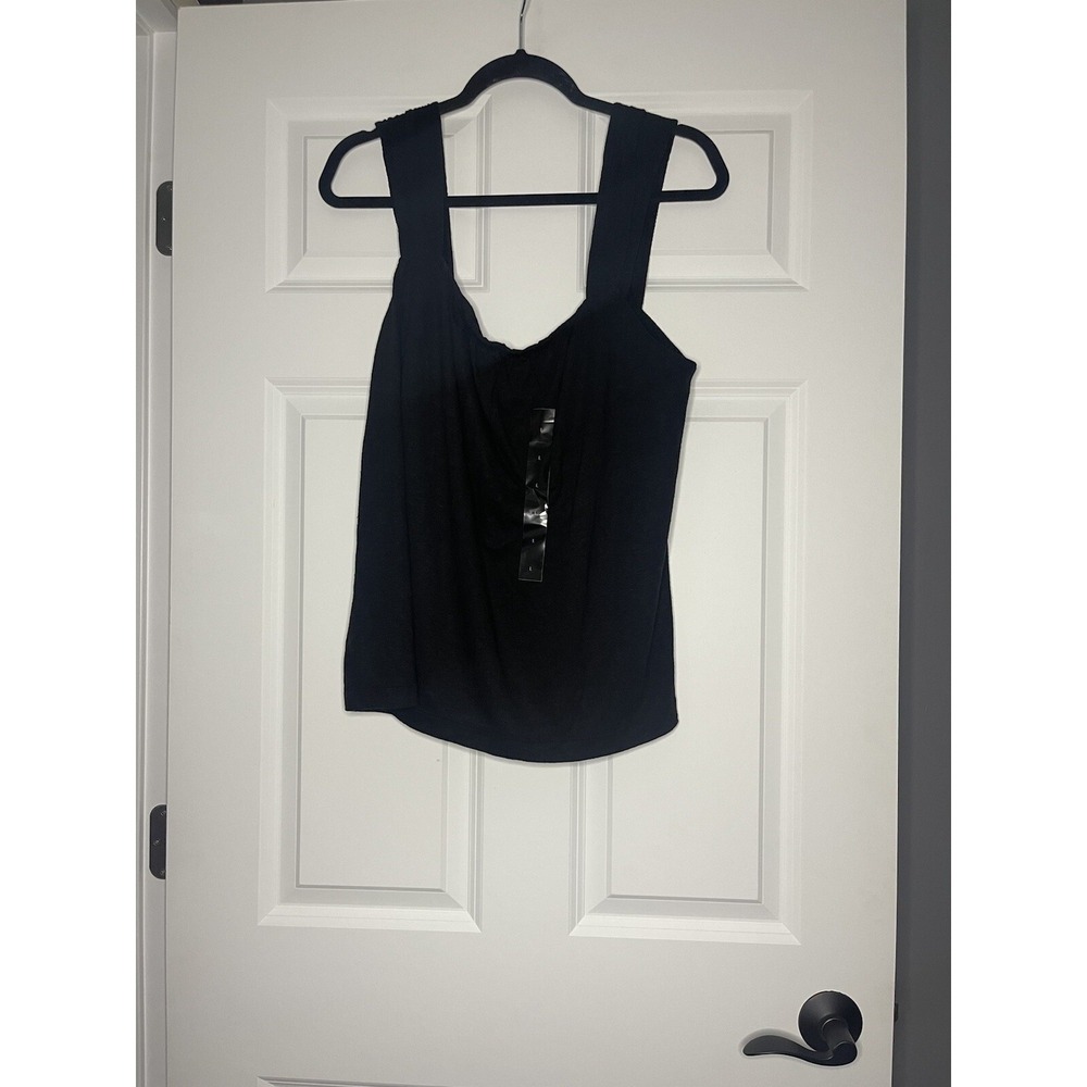 Banana Republic Thick Strap Tank Top Elastic Around Front Trim black large nwt